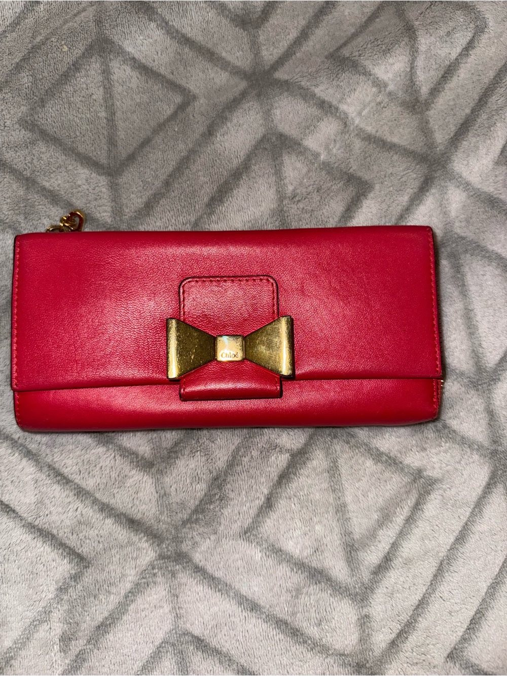 Chloe Red Wallet Clutch with Gold Bow Accent